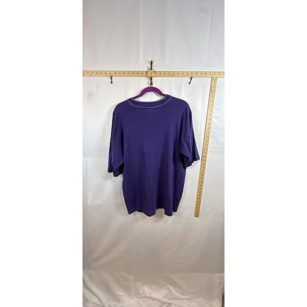 BASIXGEAR Mens Large Henley Shirt Purple Short Sleeve Contrast Stitch Casual - Picture 2 of 3